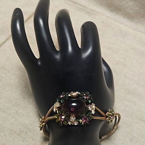 Vintage 40's Miriam Haskell Purple Poured Glass Rhinestone Bracelet - Picture 2 of 11